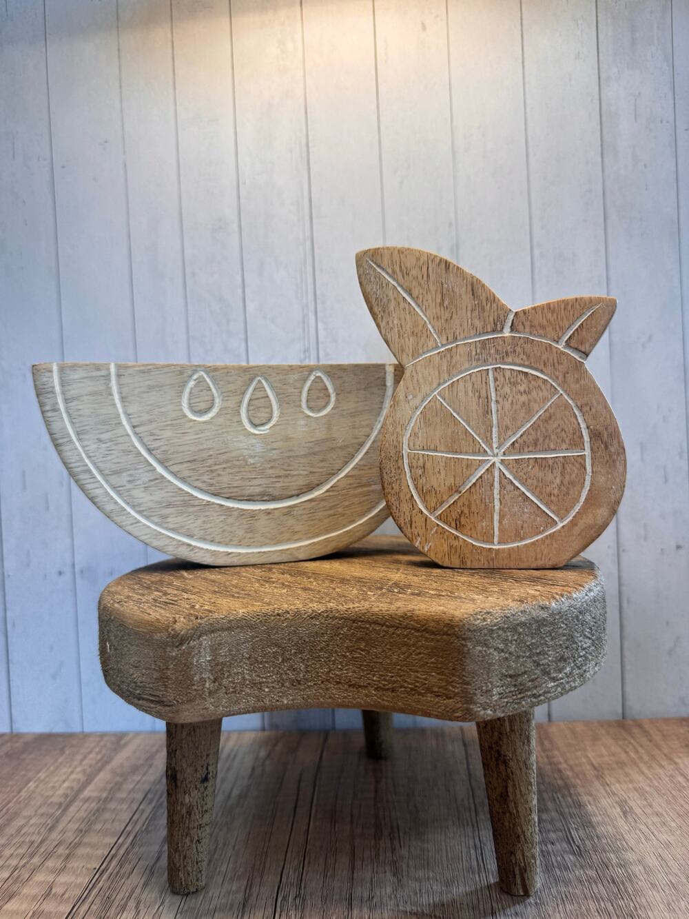 Rustic Wood Watermelon Wood Orange Home Decor Set of 2 Mango Wood Home Gift